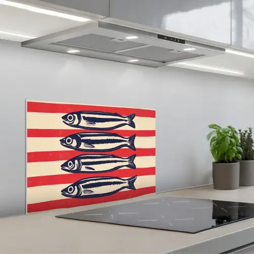 Sardines - Rood en beige strepen keuken achterwand spatscherm klein -3d_schuin