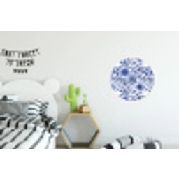 Bloemen - Blauw - Patroon - Wit Wandcirkel aluminium klein 190 -kinderkamer