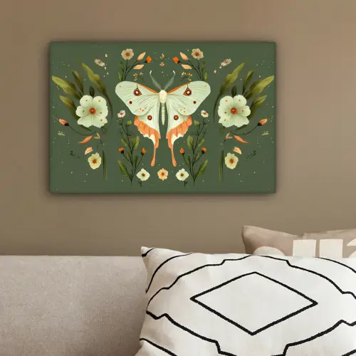 Bloemen - Bladeren - Olijfgroen - Vlinder canvas 2cm klein -sfeer3
