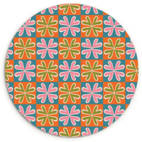 Bloemen - Retro - Patroon - Kleurrijk Wandcirkel plexiglas klein 852 -3d