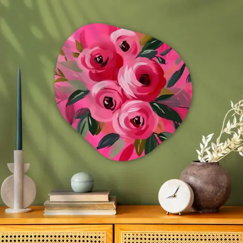 Bloemen - Verf - Roze Wandcirkel Organisch Aluminium middel -sfeer2