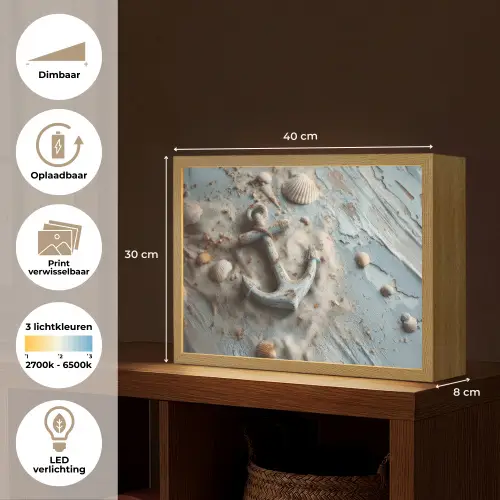 Anker - Hout - Schelpen - Zand Light Box met batterij (Wandlamp) middel -USP_websiteoverzichtNL