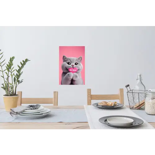 Kat - Valentijn - Roze - Liefde Muursticker klein -eettafel