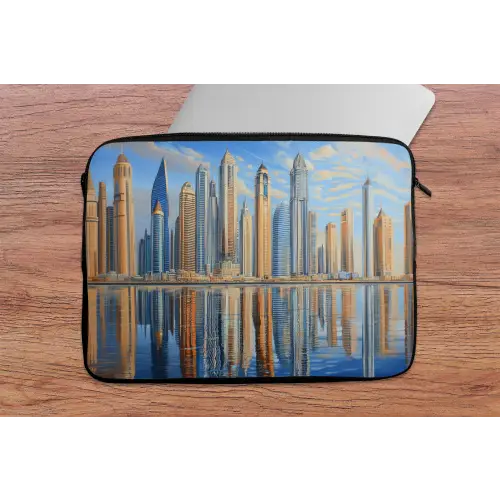 Skyline - Wolkenkrabbers - Water - Blauw laptophoes neopreen klein -tafel