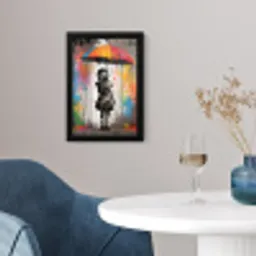 Meisje - Kunst - Paraplu - Graffiti - Kleuren - Muur fotolijst zwart zonder passe partout klein -sfeer4