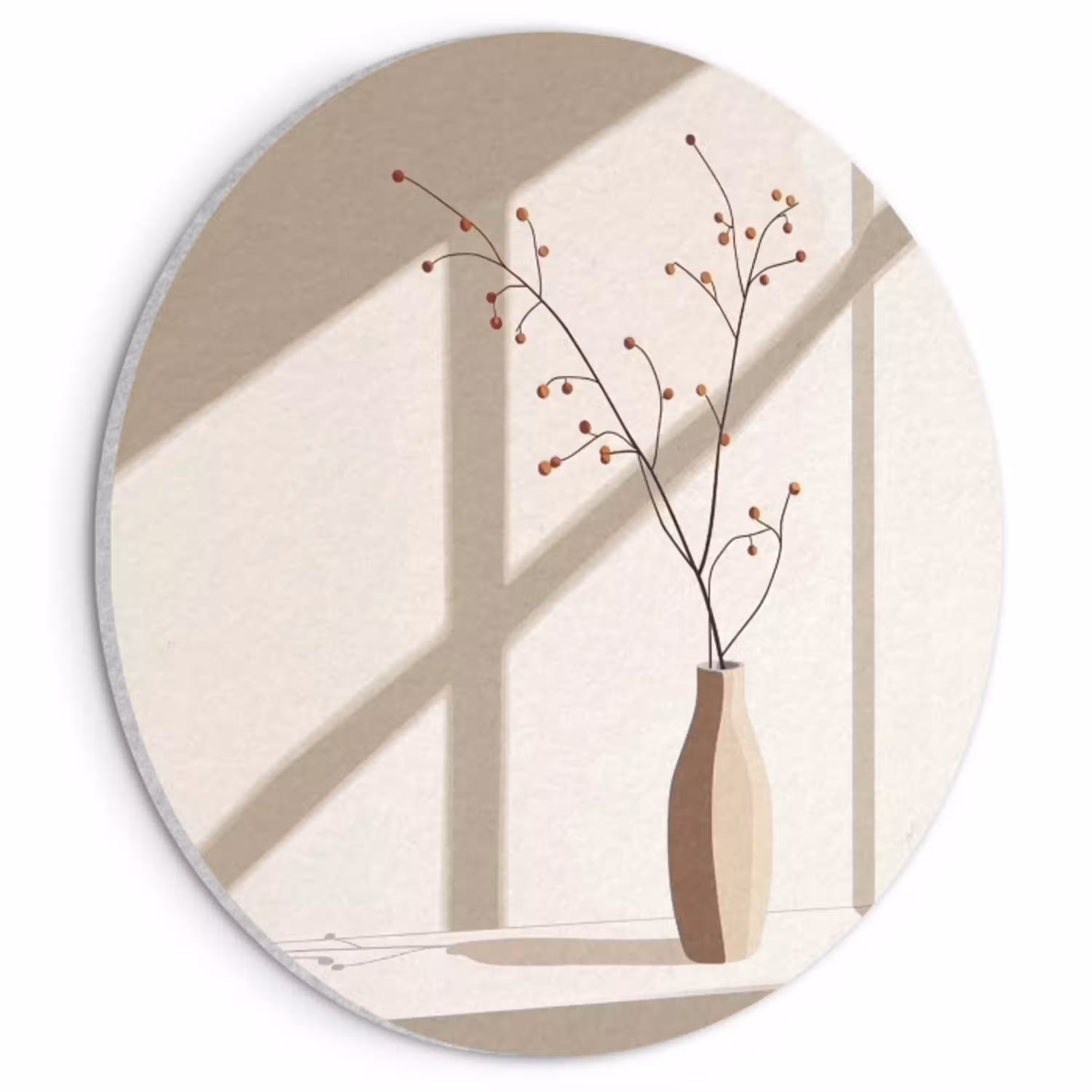 Vaas - Takken - Bessen - Minimalistisch Akoestische PET Vilt - Rond klein -3d