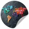 Wereldkaart - Edelstenen - Regenboog - Ruw Wandcirkel behangsticker klein -3d