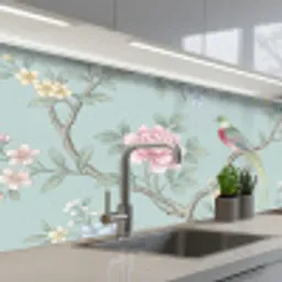 Vogel - Bloemen - Kleurrijk keuken achterwand 2 middel -3d_schuin