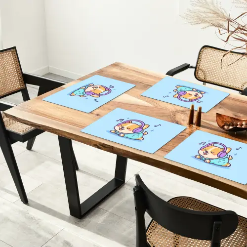 Corgi - Koptelefoon - Blauw - Muzieknoten Placemat vinyl groot -zzsfeer4_Kitchenyeah-website