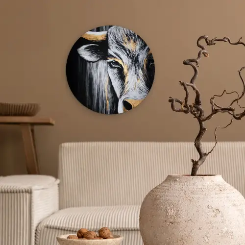Stier - Hoorns - Snuit - Goud Wandcirkel kunststof plaat 5mm dik klein -sfeer1