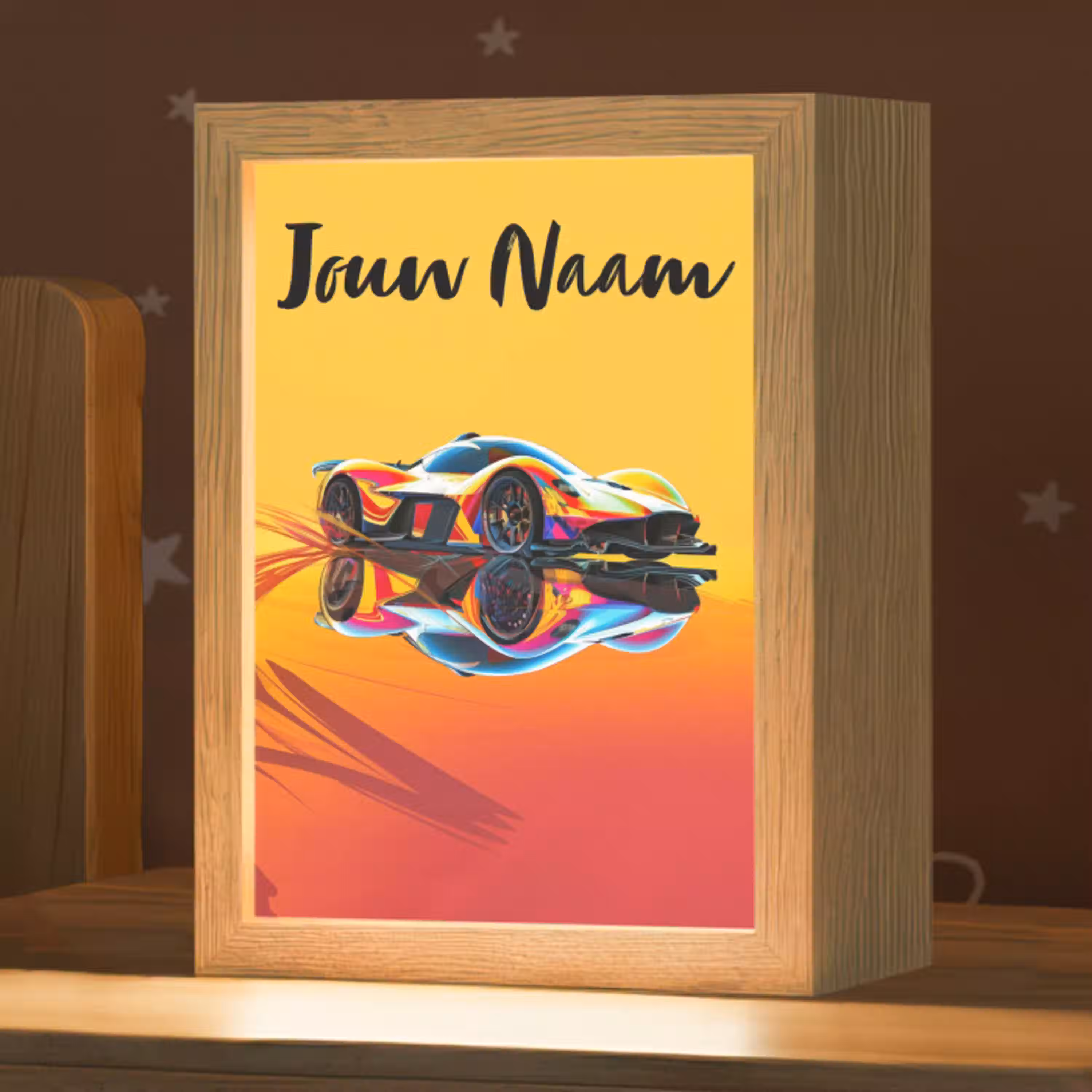Auto - Race  - F1 - Jongens - Geel - Rood Light Box met kabel (Kinderlampje) klein -zzz_3d_website