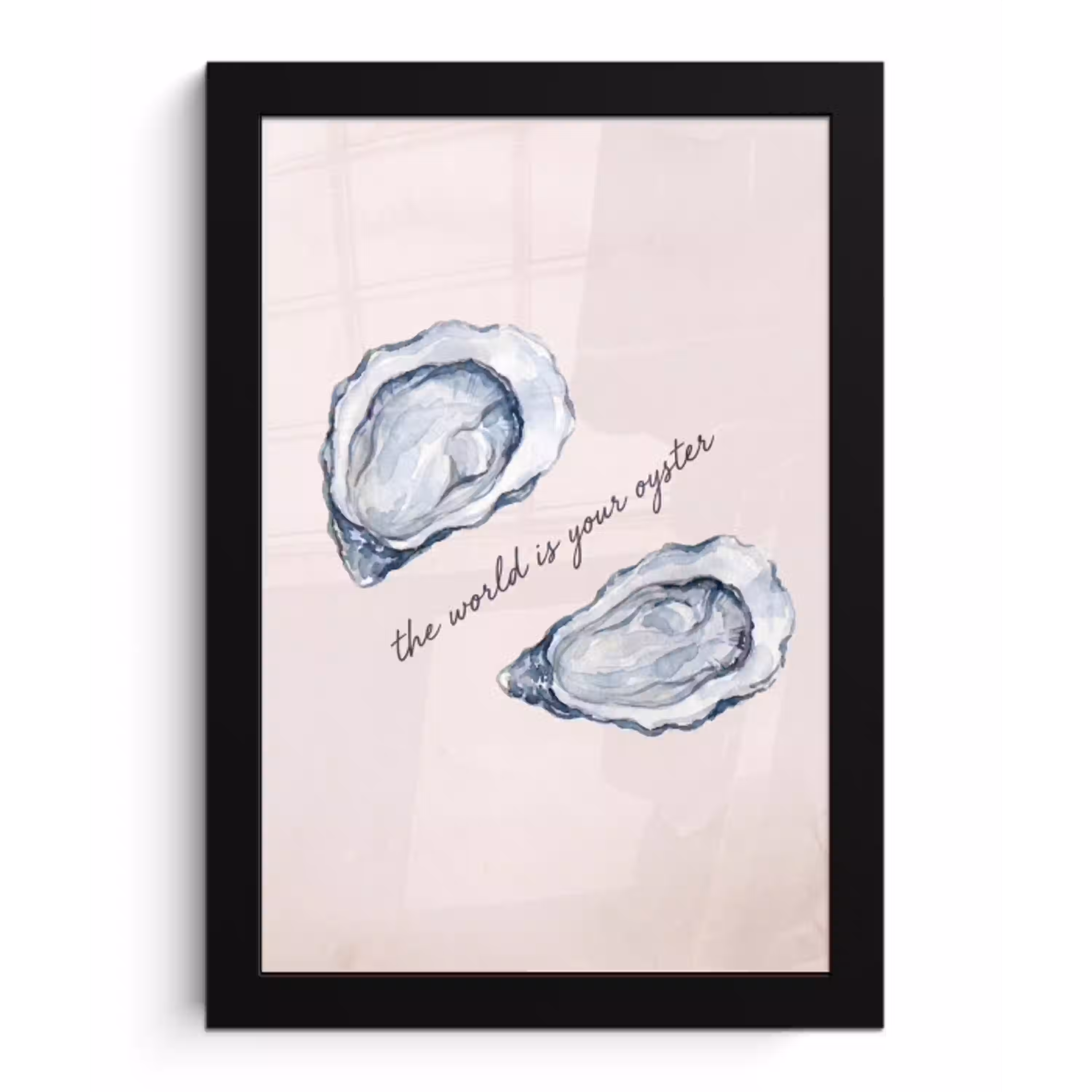 Zeeleven - Oester - Aquarel - Minimalistisch - Blauw fotolijst zwart zonder passe partout klein -3d