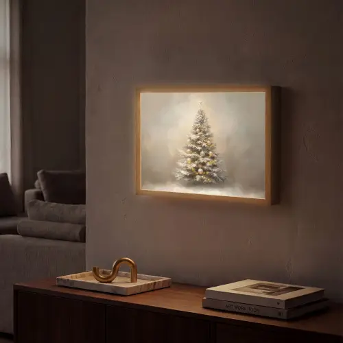 Kerst - kerstboom - Sneeuw - Art Light Box met batterij (Wandlamp) middel -sfeer1