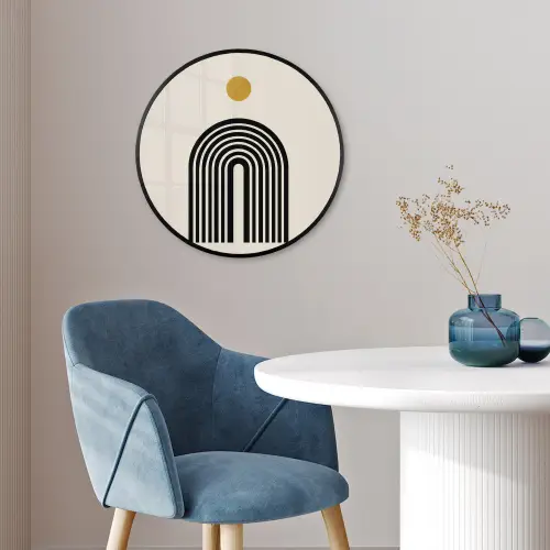 Minimalistisch - Zwarte boog - Gouden cirkel Fotolijst rond zonder passe partout klein -sfeer2
