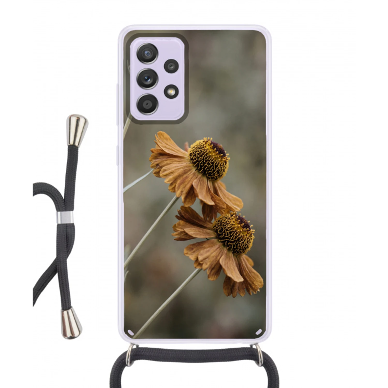 Zonnehoed - Droogbloemen - Geel - Warm Hoesje Samsung Galaxy A52 5G met koord klein -3d