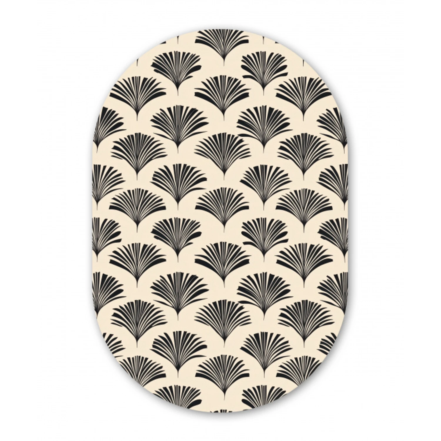 Waaiers - Botanisch - Zwart - Beige Wandcirkel Ovaal Forex klein 630 -3d