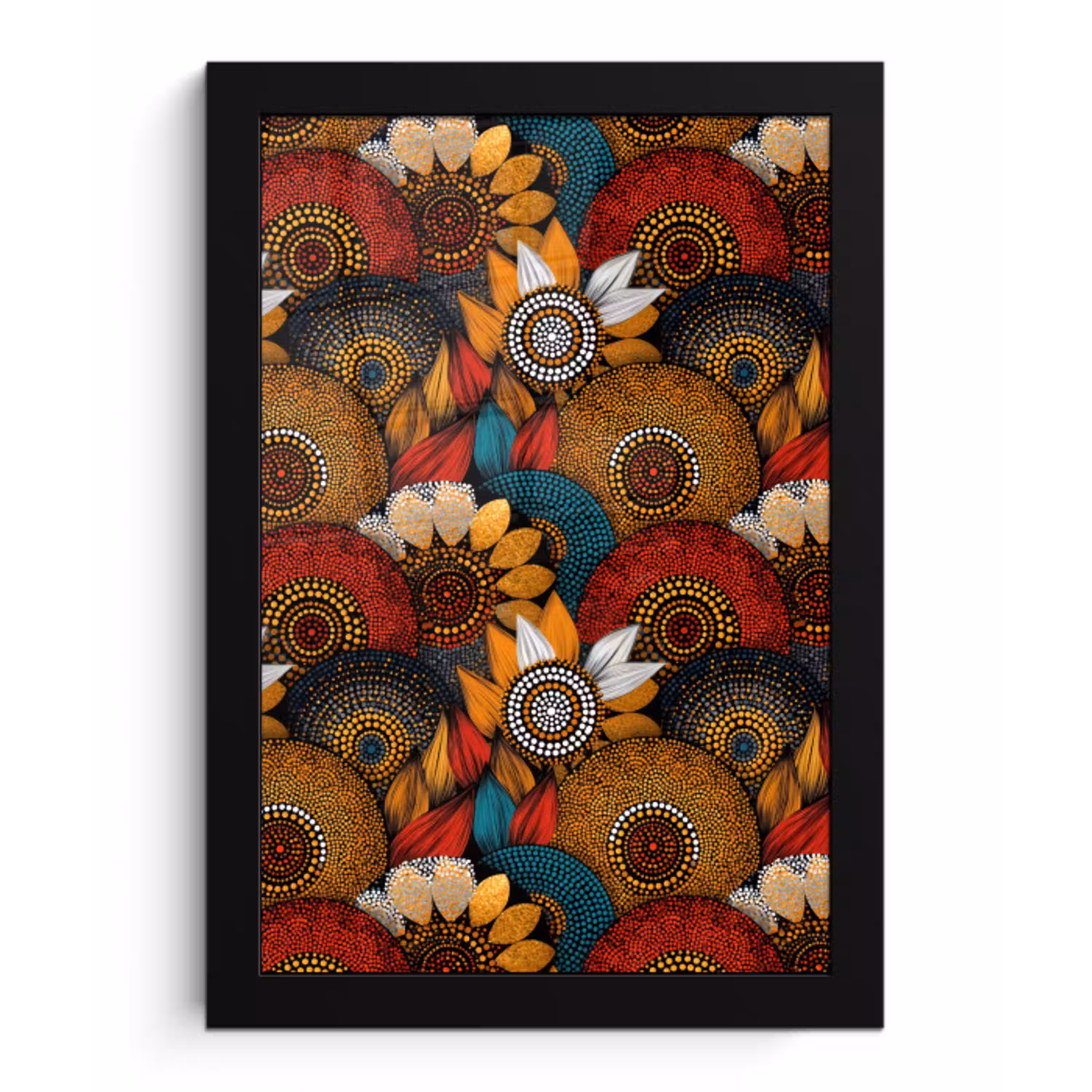 Kleurrijk - Aboriginal - Dot Painting - Botanisch - Patroon fotolijst zwart zonder passe partout klein 224 -3d