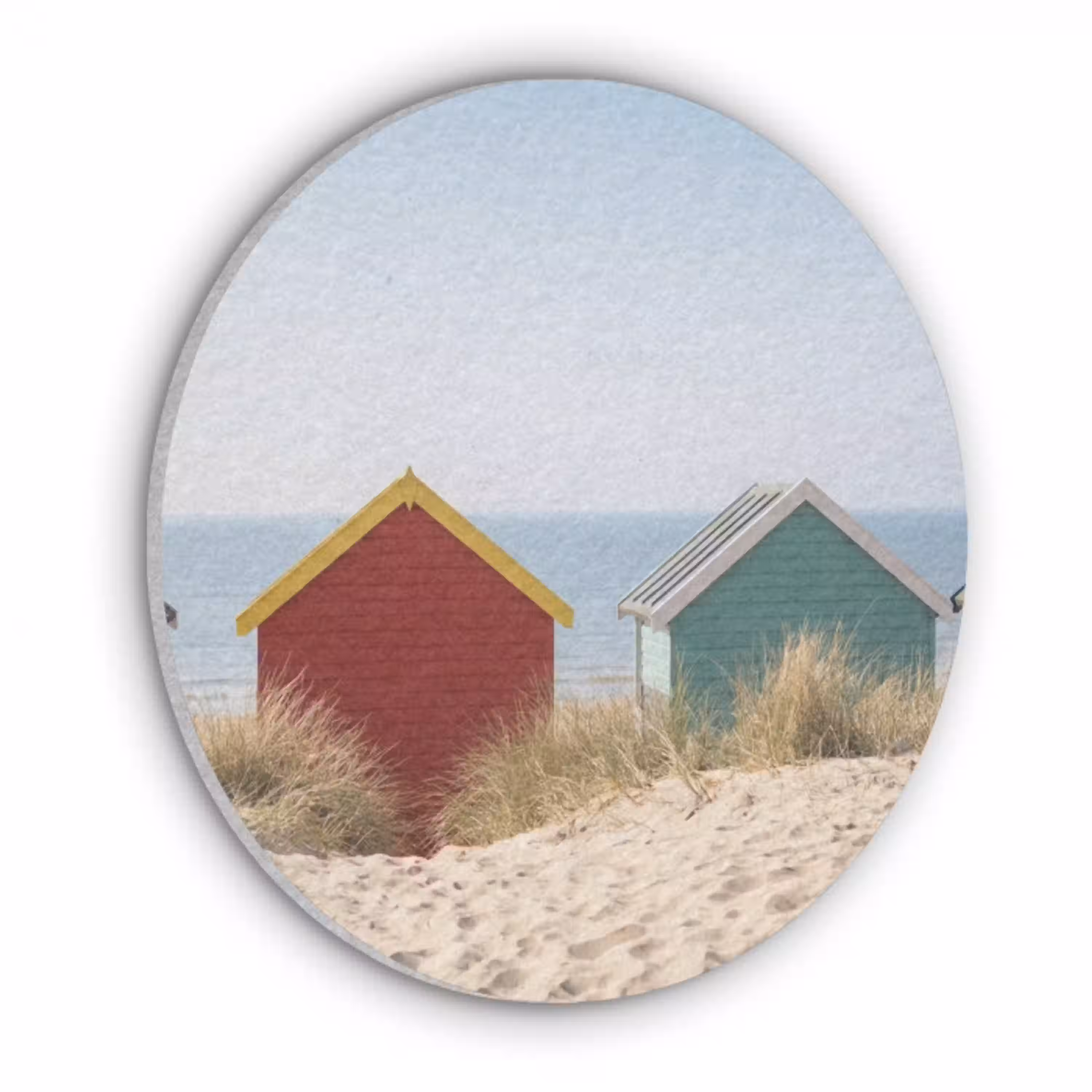 Strand - Huisjes - Kleurrijk - Duinen Akoestische PET Vilt - Rond klein -3d