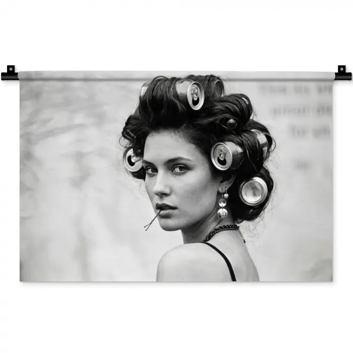 Edgy - Vrouw - Zwart - Wit Wandkleed katoen klein -zz3d