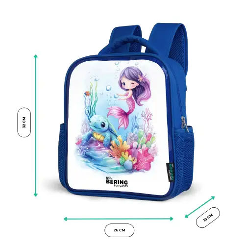 Zeemeermin met blauw schildpad tussen koraal Kinderrugzak - Blauw middel -productfoto_formaten