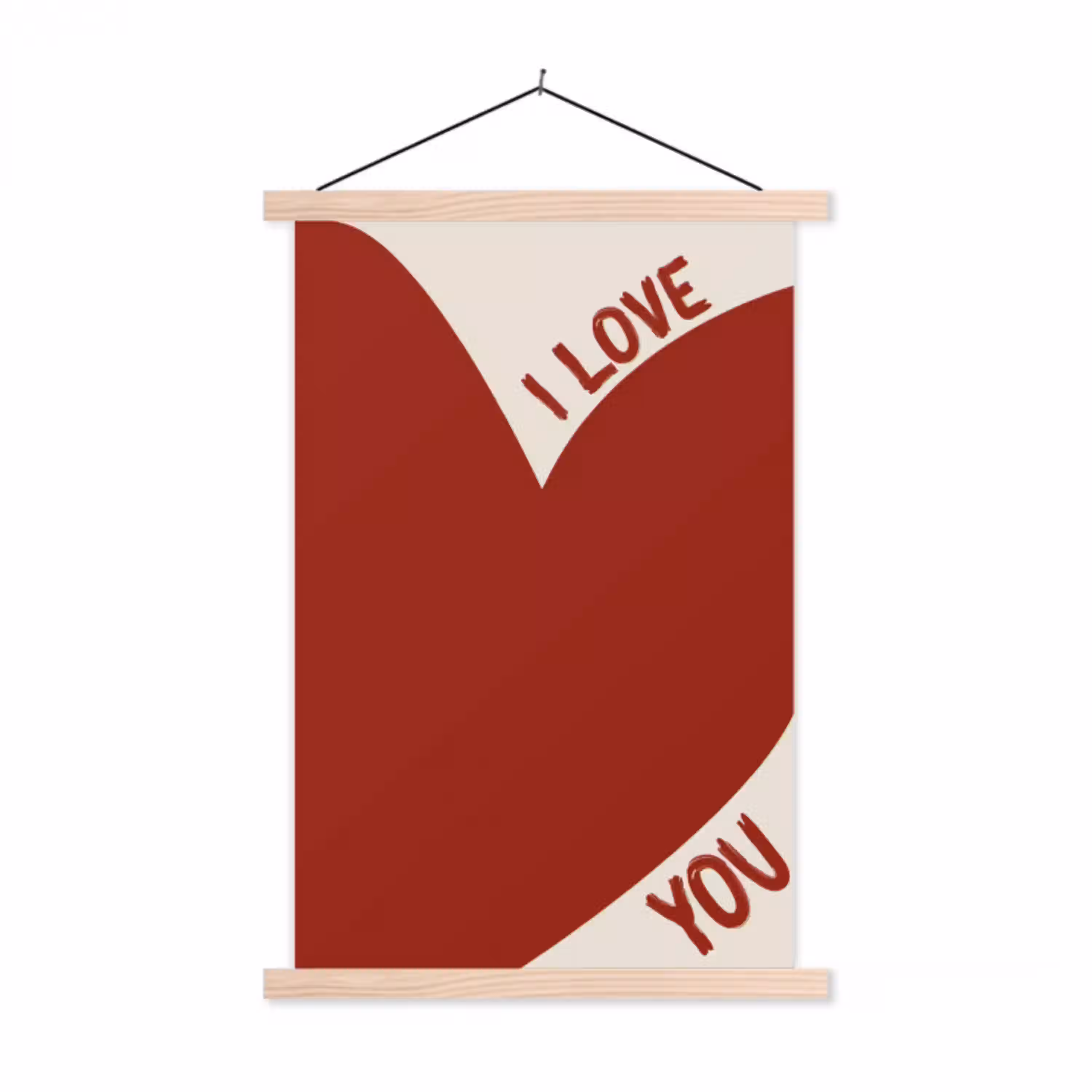 Loveyou - Rood - Hart textielposter latten blank klein -3d