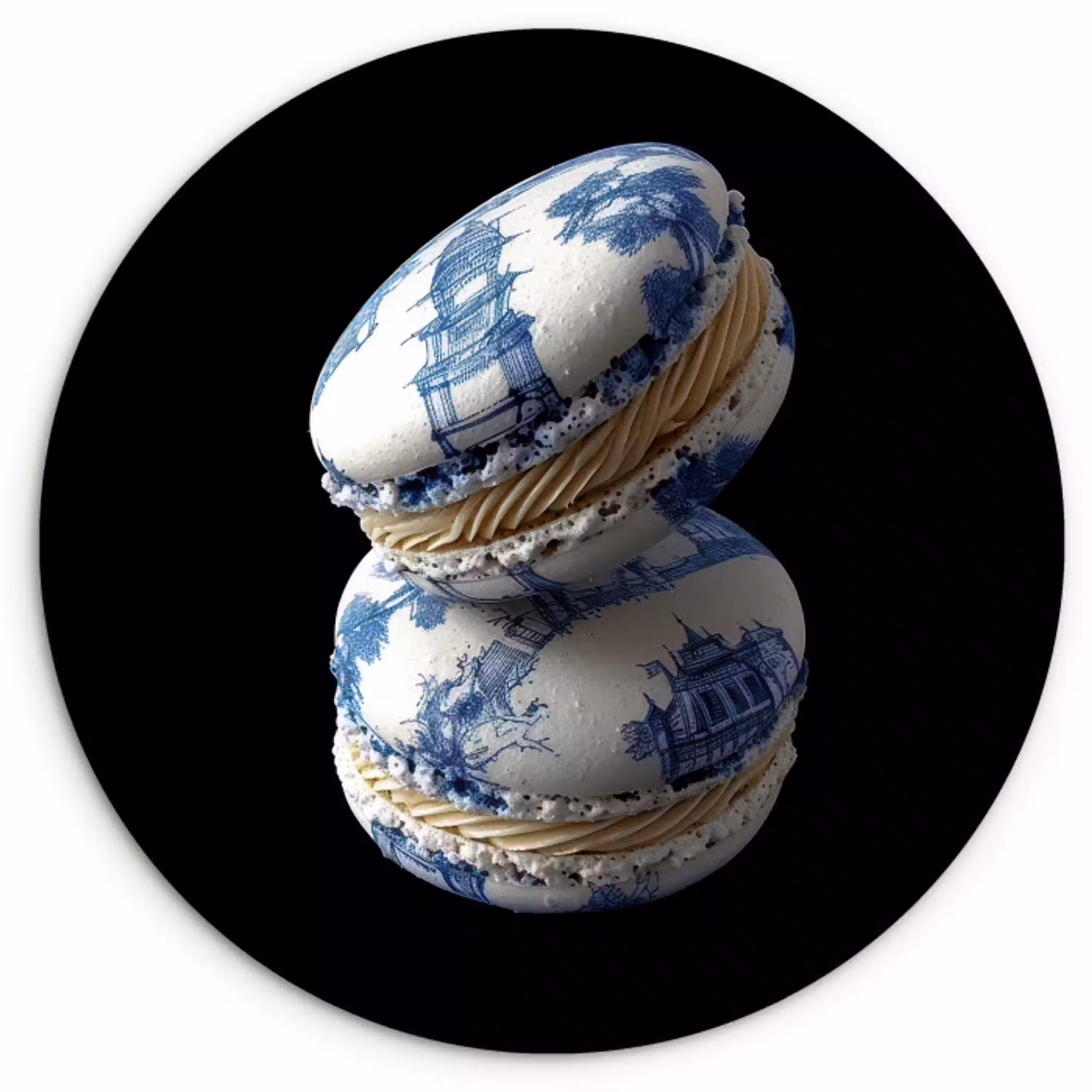 Eten - Macarons - Delfts blauw - Koekjes Wandcirkel plexiglas klein -3d