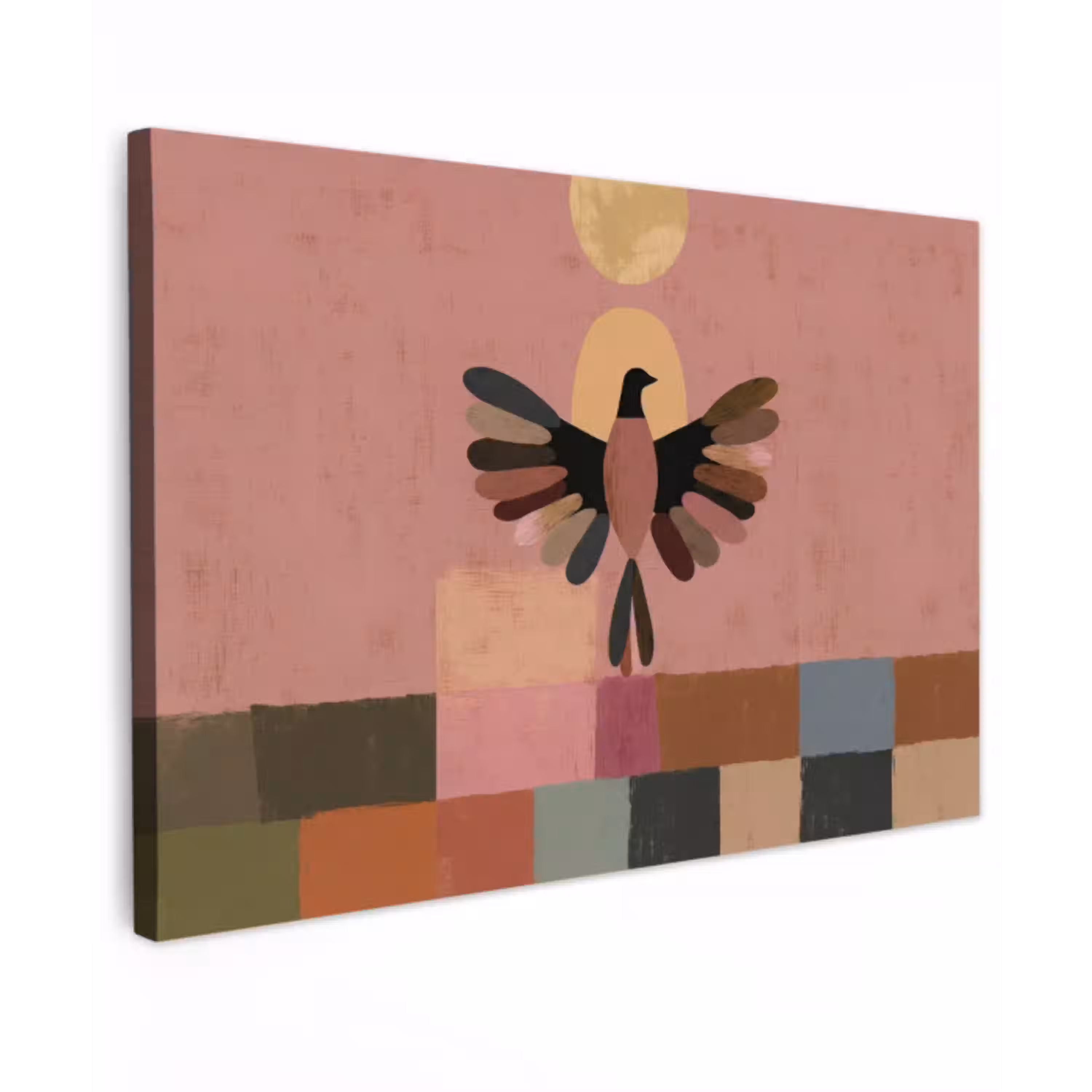 Illustratie - Vogel - Vlakken - Kleurrijk Tuinposter op houten frame 2 cm dik klein -3d