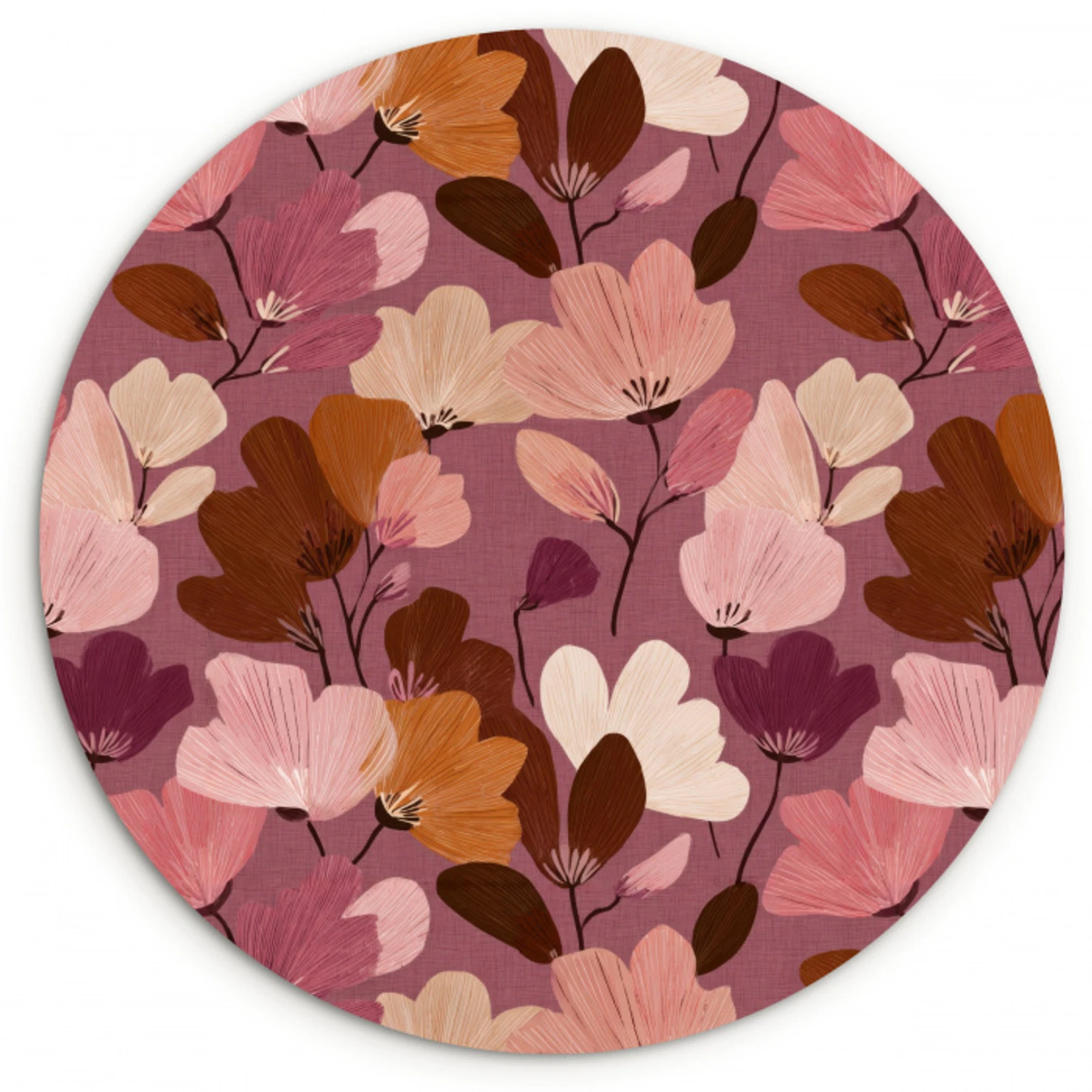 Bloem - Patroon - Roze Wandcirkel kunststof plaat 5mm dik klein 188 -3d