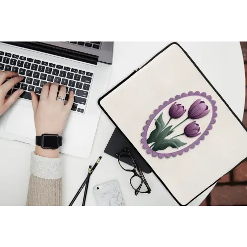 Tulpen - Paars - Lijst - Bladeren laptophoes neopreen klein -bureau