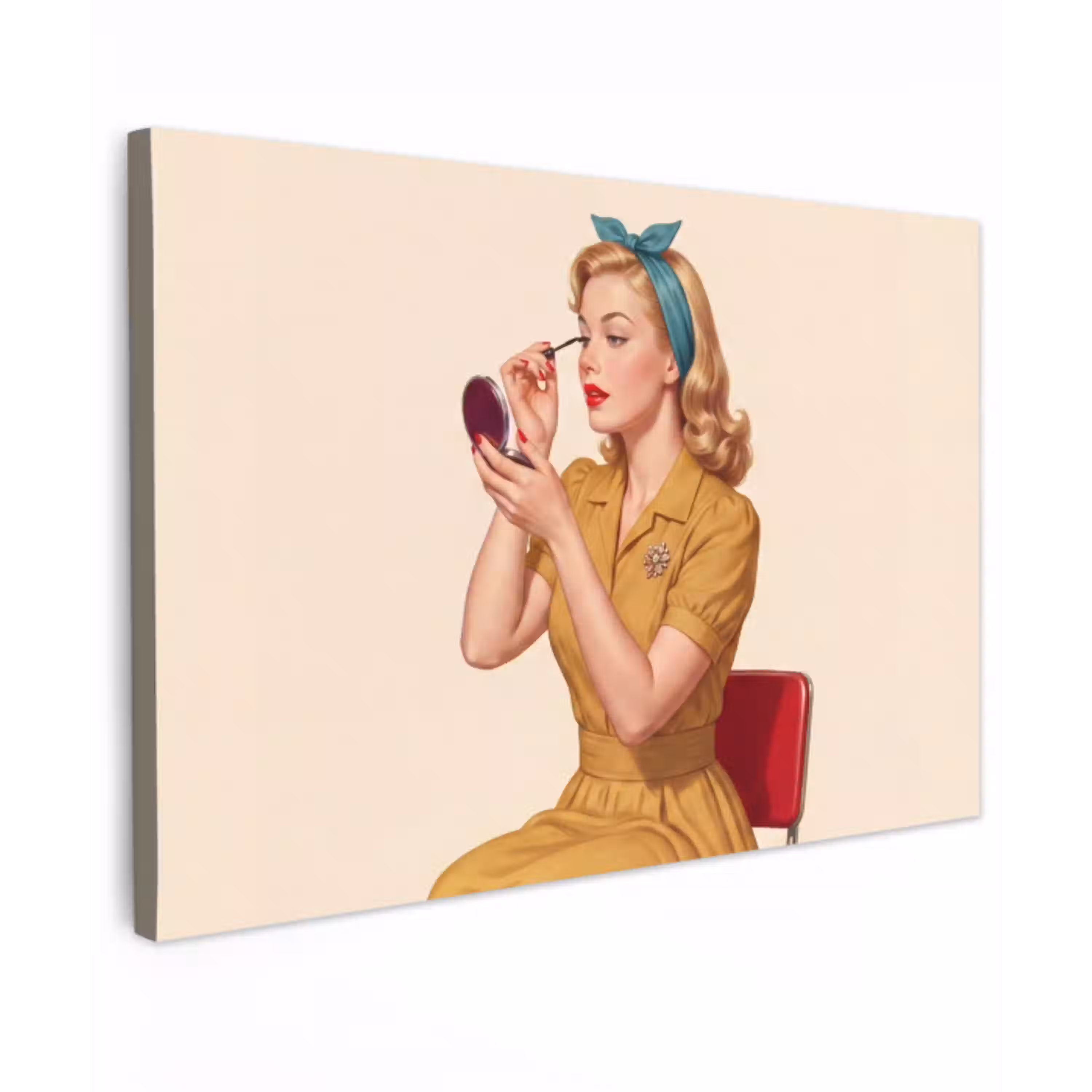 Illustratie - Mascara - Vrouw - Geel Tuinposter op houten frame 2 cm dik klein -3d
