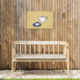 Theepot - Kopje - Beige - Illustratie Tuinposter op houten frame 2 cm dik klein -sfeer4