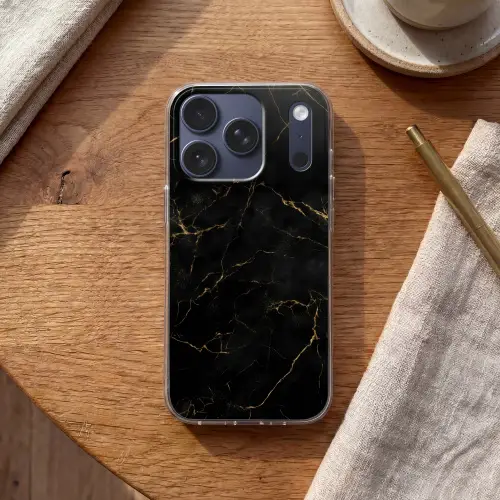 Zwart marmer - Gouden aders - Klassiek Telefoonhoesje iPhone 17 Pro klein -sfeer1