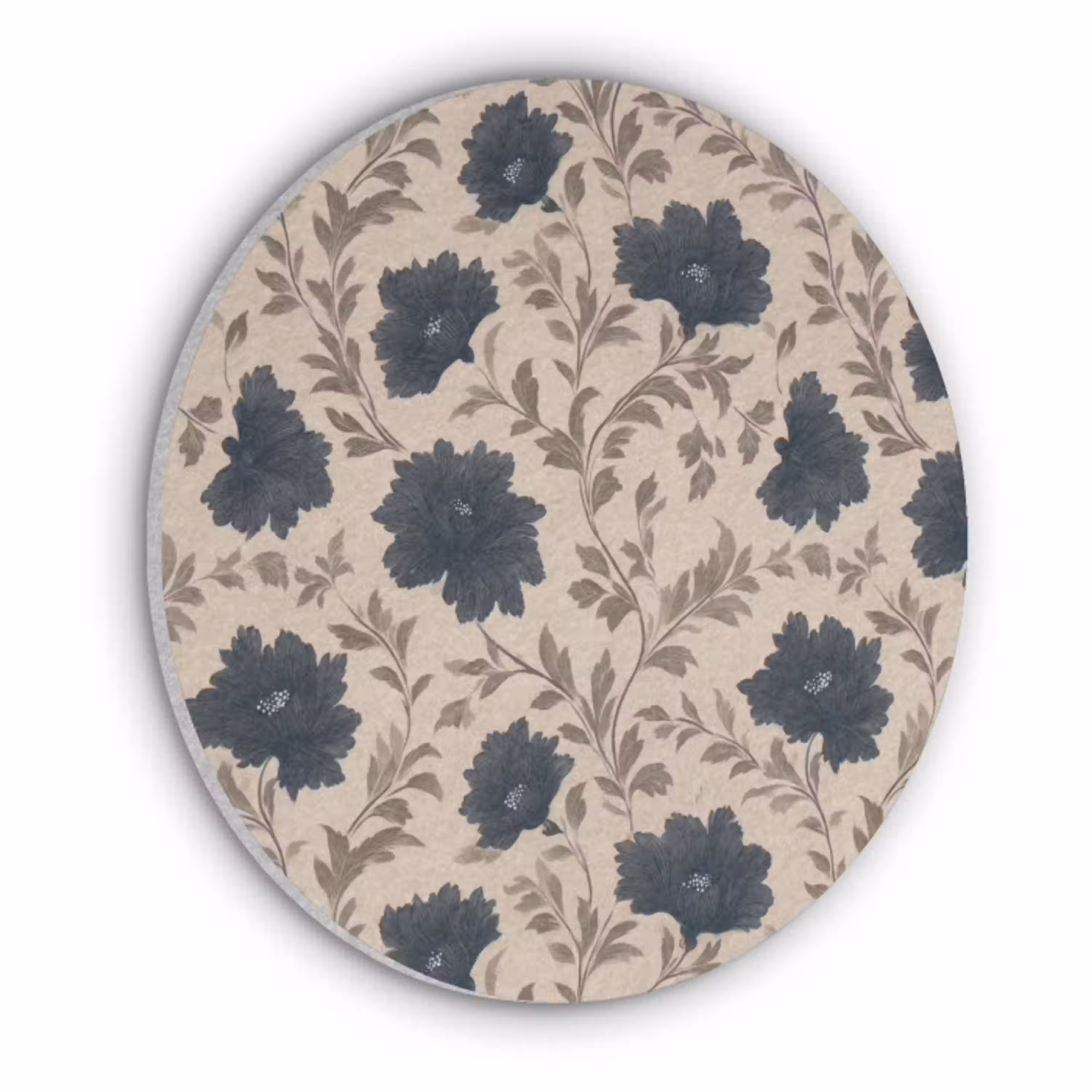 Motief - Bloemen - Zwart - Beige Akoestische PET Vilt - Rond klein 838 -3d