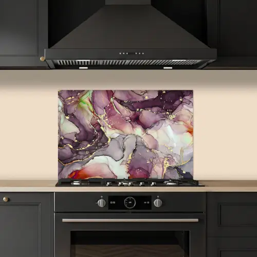 Marmer - Rood - Paars - Goud keuken achterwand spatscherm klein -sfeer1