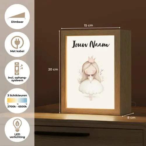 Kroon - Ballerina - Kroon - Minimalistisch Light Box met kabel (Kinderlampje) klein -USP_NL
