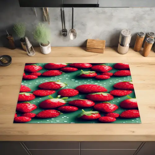 Aardbeien - Rood - Groen - Kroontjes Inductie beschermer vinyl 3mm klein 276 -sfeer5