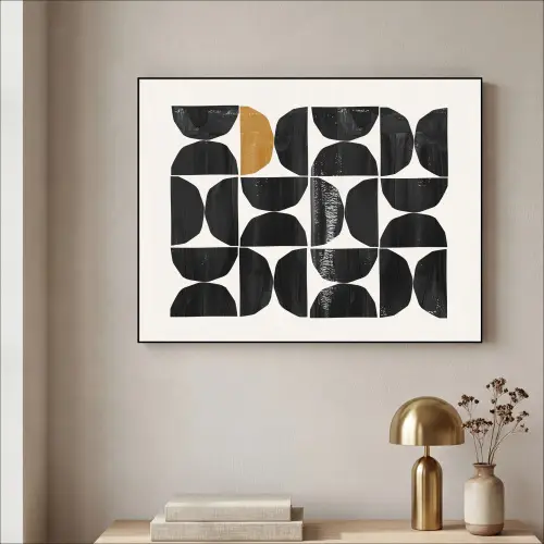 Modern - Halve cirkel - Goud - Zwart Textielframe zwart klein -sfeer2