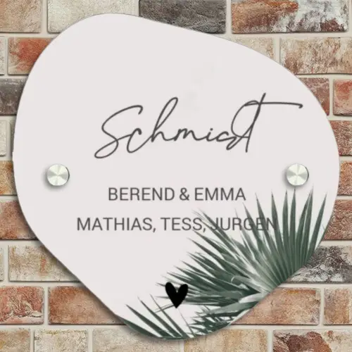 Lichtroze met palmblad - Sierlijk Naambord Organisch middel -sfeer10