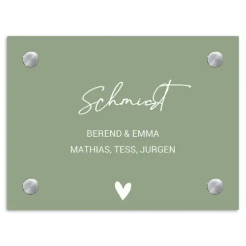 Effen olijfgroen - Sierlijk Naambord Rechthoek middel -3d