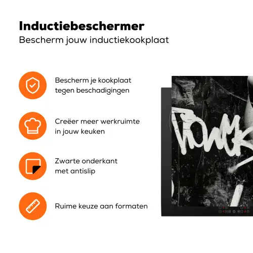 Gezicht - Mond - Graffiti - Zwart Inductie beschermer vinyl 3mm klein -zzzzzzz-td-ups