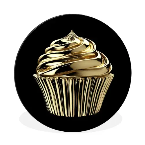 Cupcake - Eten - Goud - Zwart Wandcirkel aluminium klein -3d