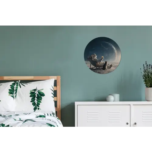 Maan - Kat - Astronaut - Ruimte Wandcirkel aluminium klein -slaapkamer
