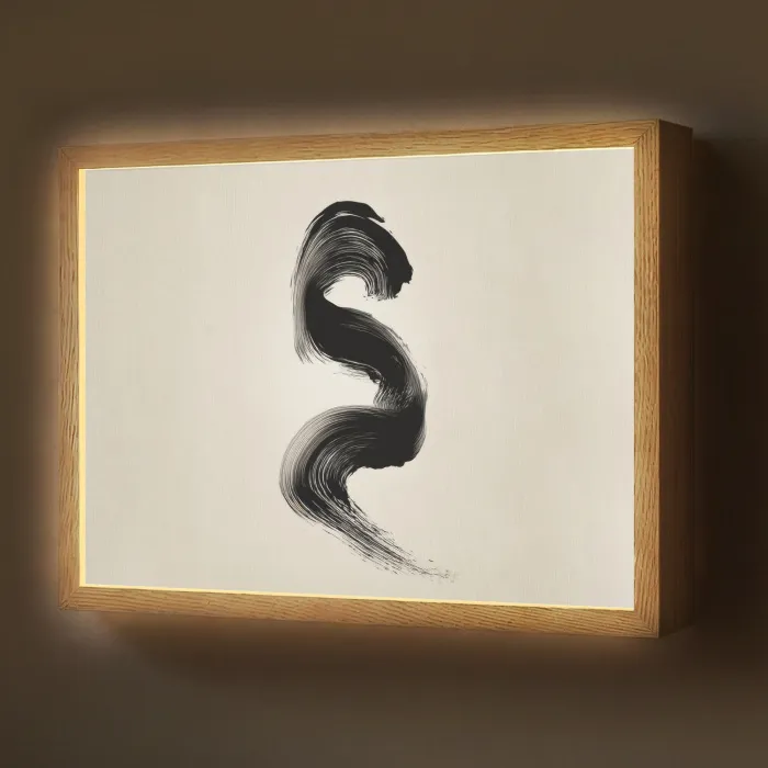 Penseelstreek - Zwart - Minimalistisch Light Box met batterij (Wandlamp) middel -z3d_website