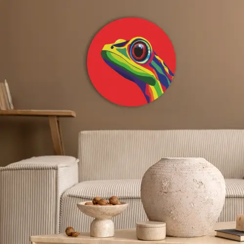 Kikker - Kleurrijk - Strepen - Ogen Akoestische PET Vilt - Rond klein -sfeer1