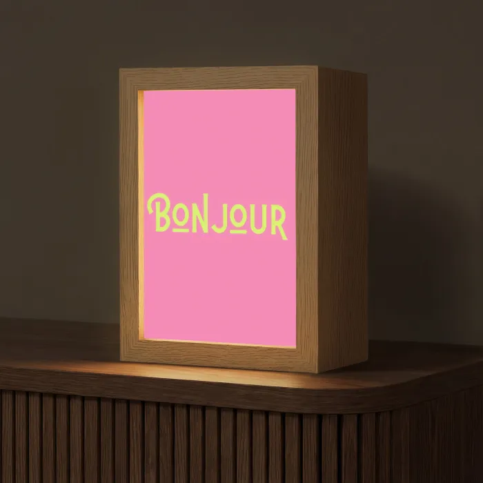Roze - Groene Bonjour - art-deco Light Box met kabel (Tafellamp) klein -z3d_website