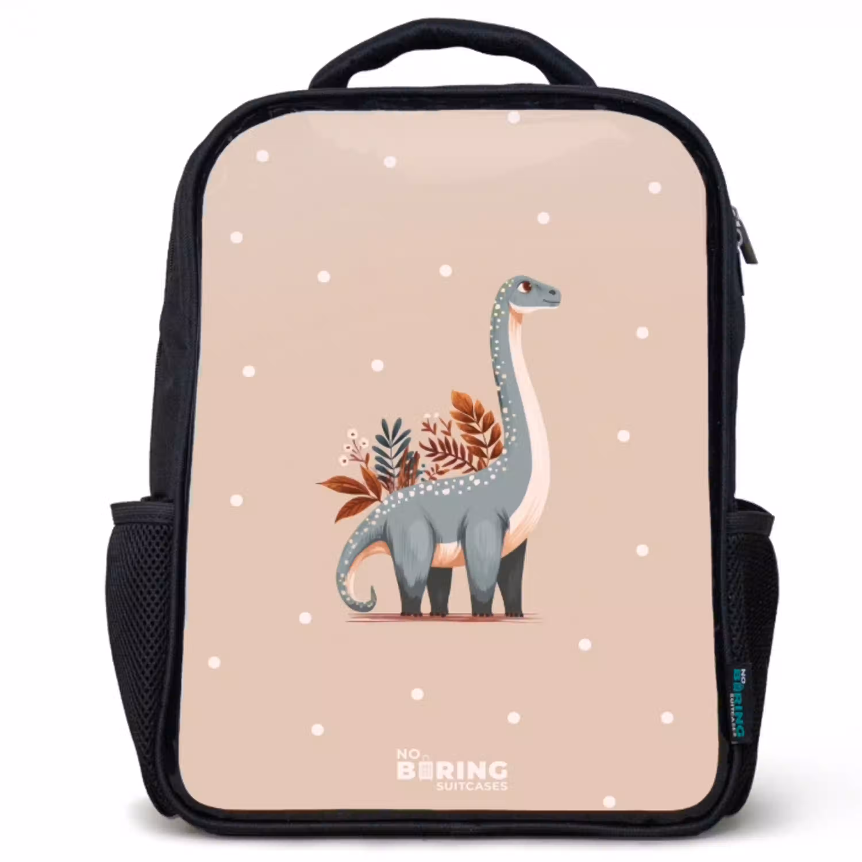 Blauwe dinosaurus op een beige stippenachtergrond Rugzak - Zwart middel -3d