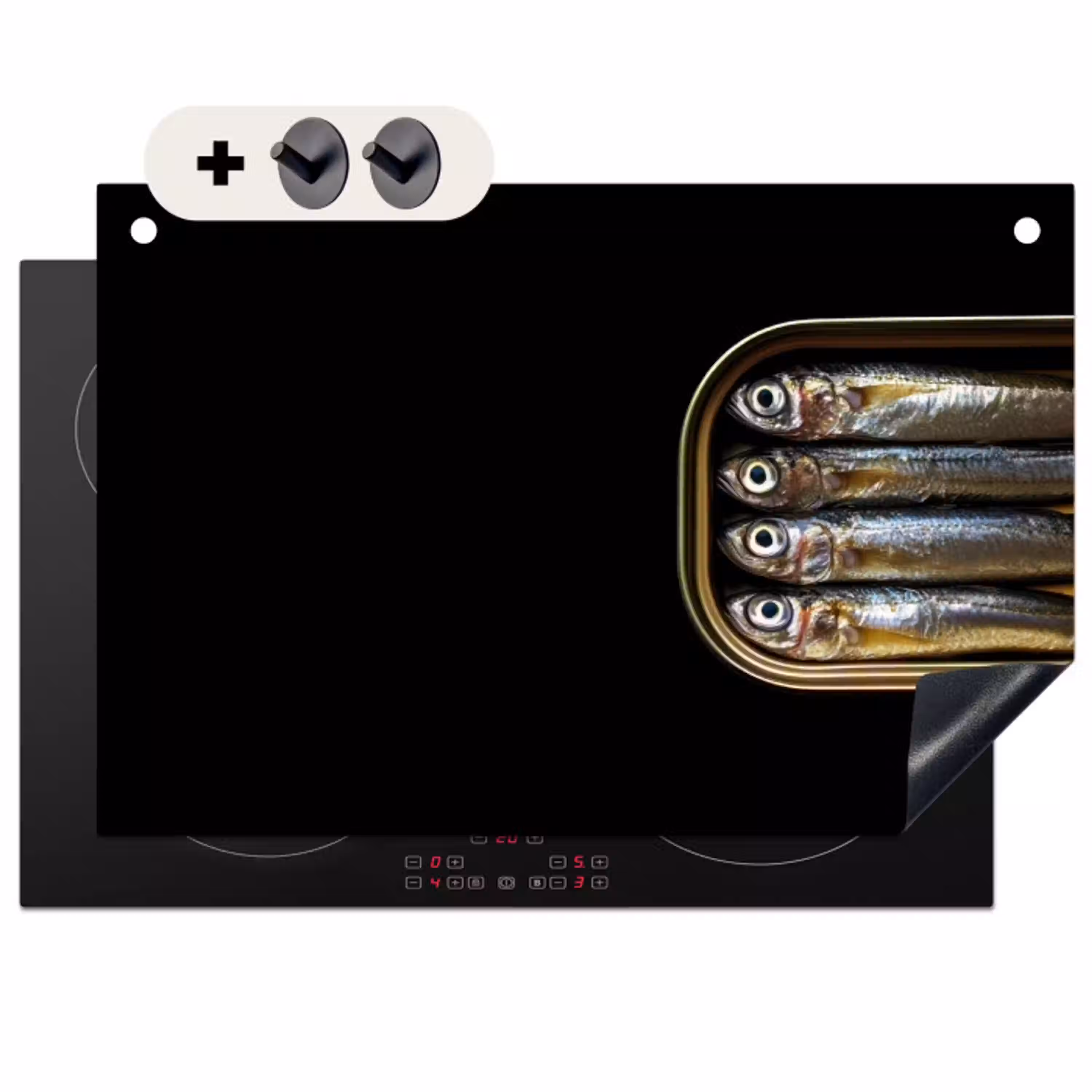 Sardines - Blik - Zwart - Vissen Inductie beschemer met haakjes klein -3d