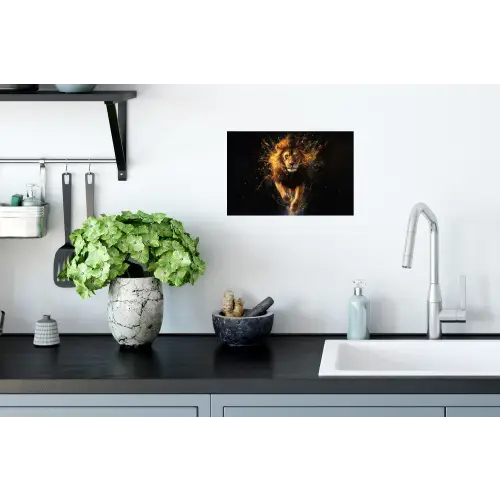 Leeuw - Zwart - Oranje - Verf Muursticker klein -keuken