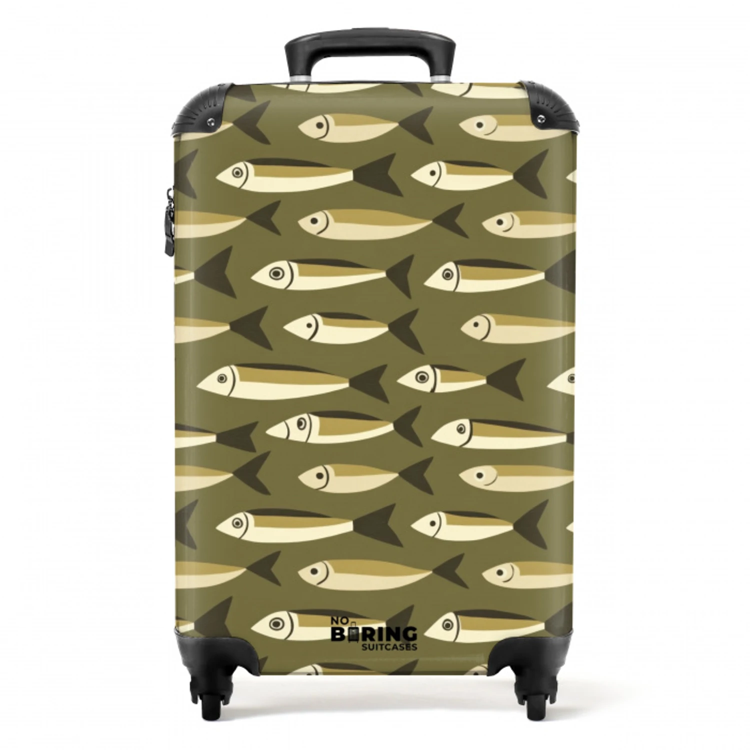 Vis - Patroon - Groen NBS - Handbagage koffer - Volwassenen Unisex middel -productfoto_recht