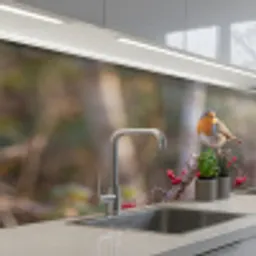 Roodborst - Tak - Bessen - Natuur keuken achterwand 2 middel -3d_schuin